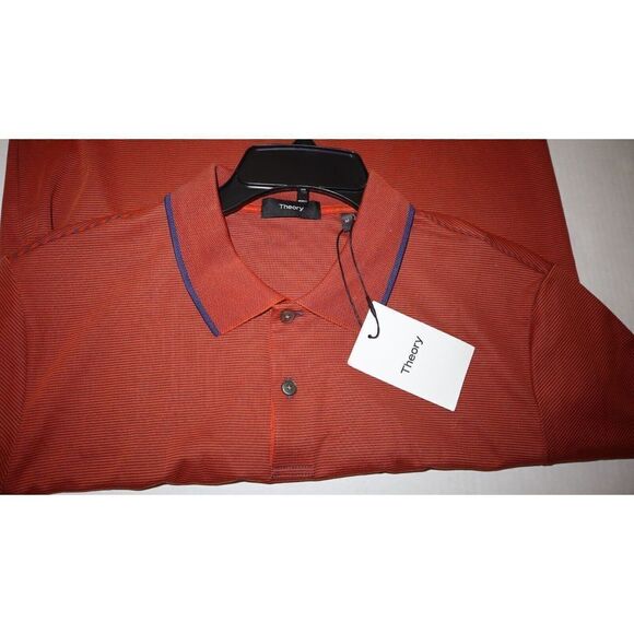 Theory L0194518 Men's Sz Medium Red/Indigo Current Stripe Standard Polo Shirt - Picture 8 of 9